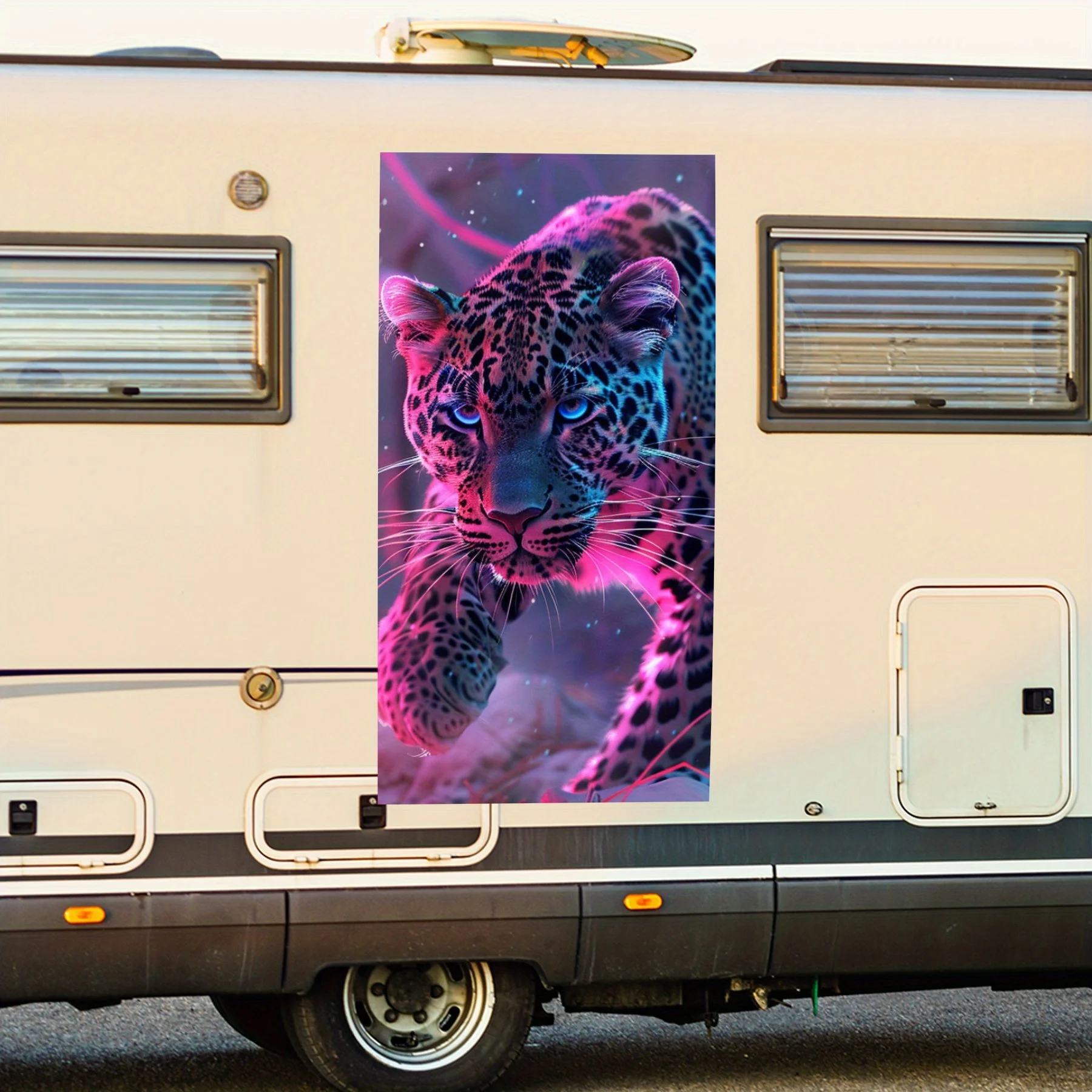 

Neon Leopard with Colorful FurCar Sticker,Vinyl decal on the side of the motor home, waterproof self-adhesive vinyl sticker on t