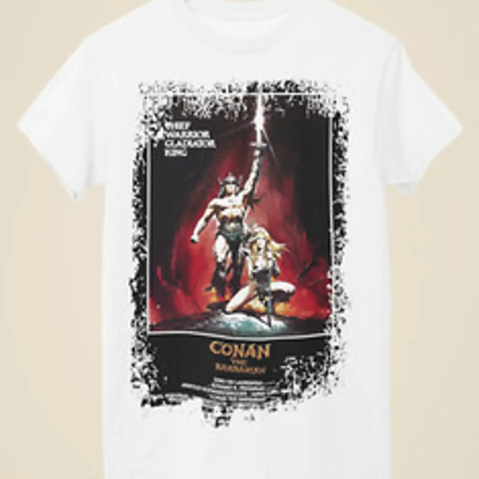 white t shirt inspired by the Conan Barbarian movie poster vintage Washed streetwear Slightly Breathable homme