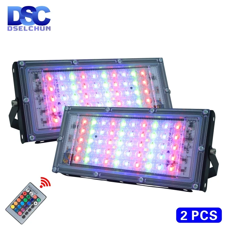 

2pcs/lot 50W LED RGB Flood Light Lamp AC 220V Outdoor Floodlight IP65 Waterproof Reflector Led Spotlight with Remote Control