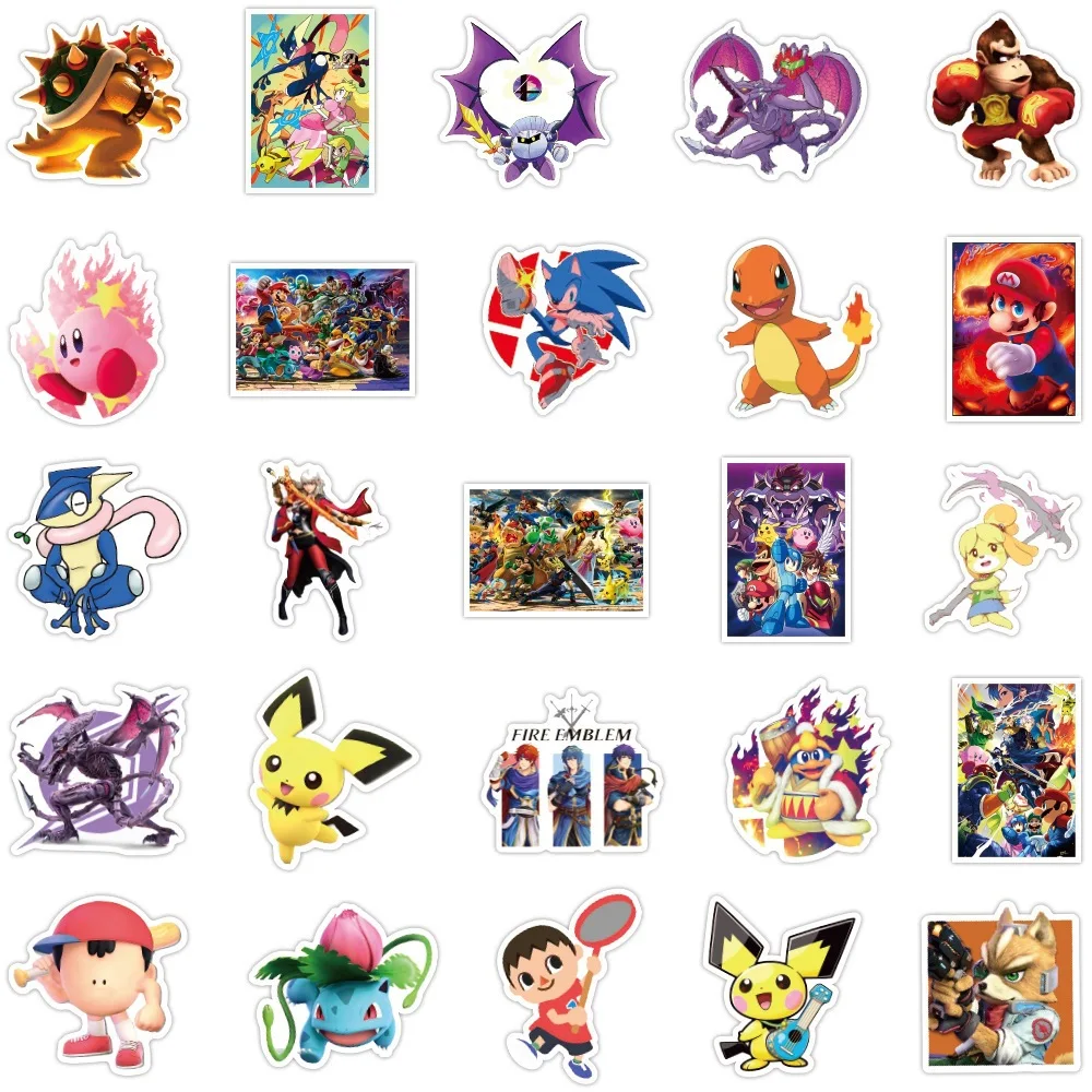 Pegatinas de dibujos animados Super Smash Bros para ordenador portátil, guitarra, equipaje, nevera, impermeable, grafiti, calcomanía, juguete clásico para niños, 100 unids/set