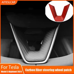 Steering Wheel Patch for Tesla Model 3+ Real Carbon Fiber Steering Wheel U-shaped Protective Cover 2025 New Model 3/Y Highland