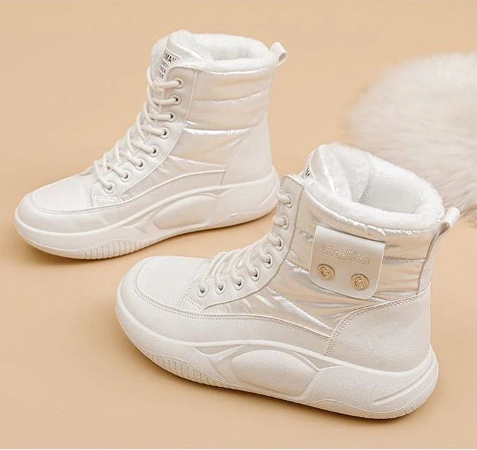 Women's Winter All-match Fleece Waterproof Short Boots Women's White Korean Style Warm Cotton Shoes Tide Boots