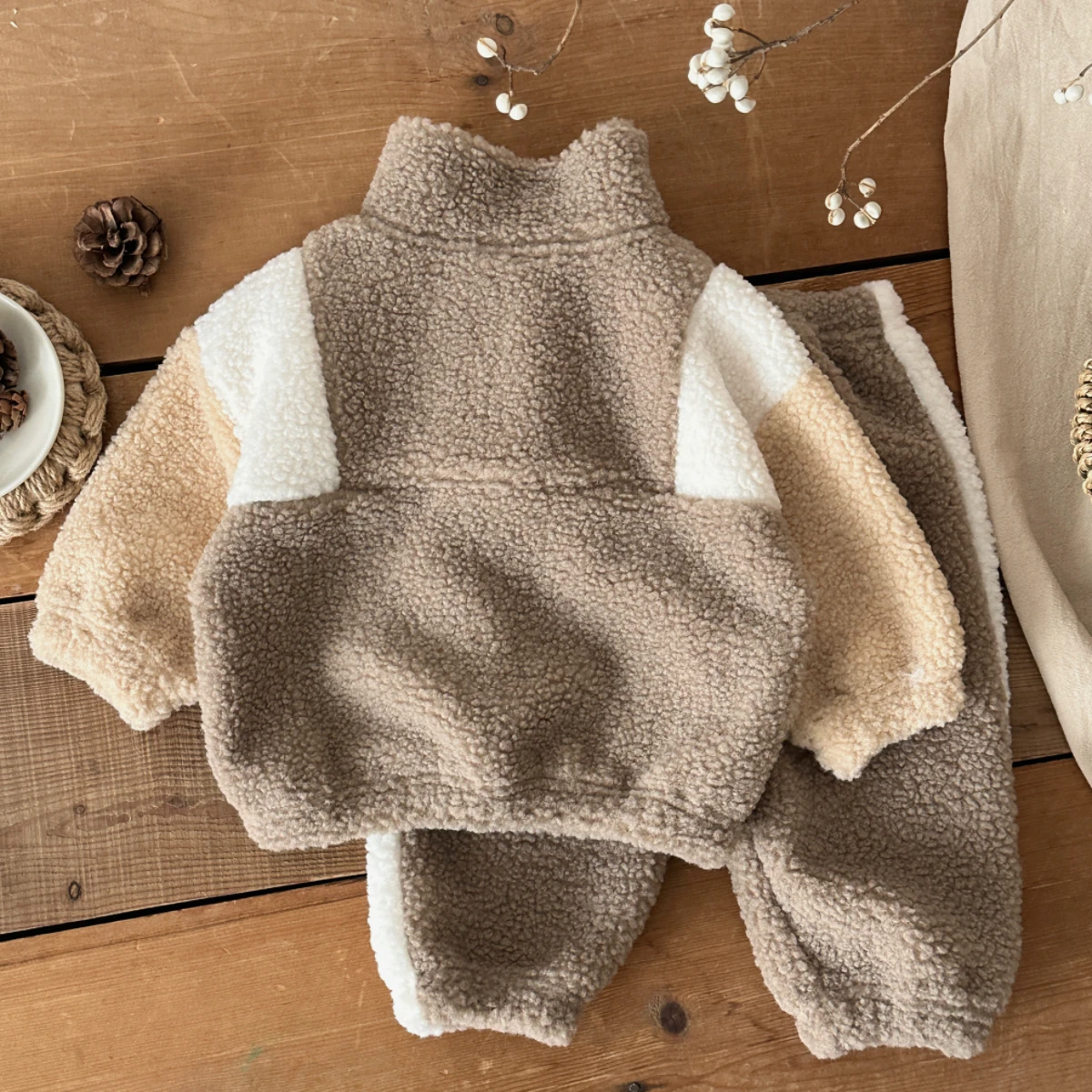 Newborn Baby Girls Clothing Set Lamb Fleece Long Sleeve Sweatshirt +Color Blocked Pants 2PCS Outfits Toddler Baby Boy Clothing