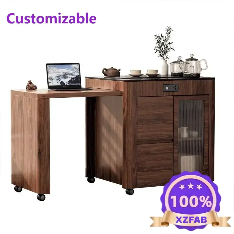 Factory Direct 2026 Balcony household small apartmenttable multi-functional tea cart  table solid wood Kung Fu tea mobile retrac