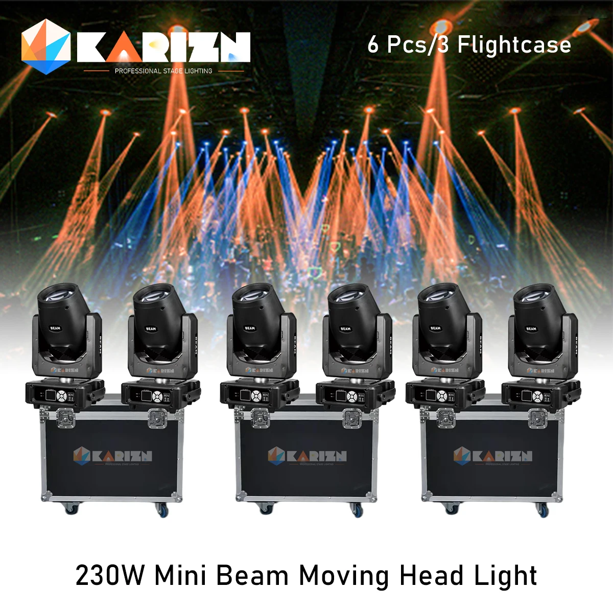 0 Tax 6Pcs New Arrival Bulb MINI 230W 7R Beam Moving Head Lighting with Flight Case Rainbow Wedding Nightclub Theater Disco