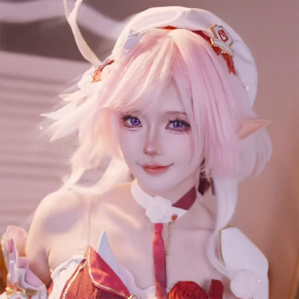 Spiel Honkai Impact 3 Elysia Cosplay Perücke Frauen Lolita Rosa Langes Haar Hitzebeständige Synthetische Perücke Karneval Halloween Prop