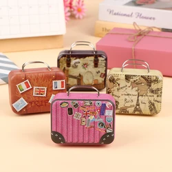 1 PC Retro Mini Travel Suitcase Candy Box Tinplate Suitcase Small Candy Snack Packaging Chocolate Favor Gift Box Packaging Bag