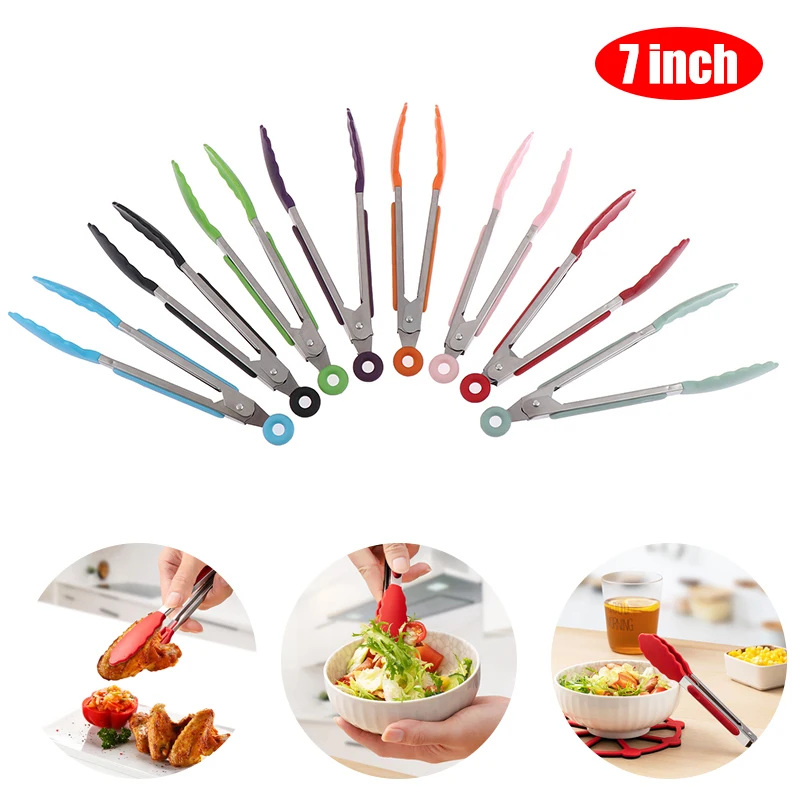 Silikon BBQ Grillen Tong Outdoor Camping Kochen Salat Brot Servieren Tong Antihaft Grill Clip Clamp Edelstahl Werkzeuge
