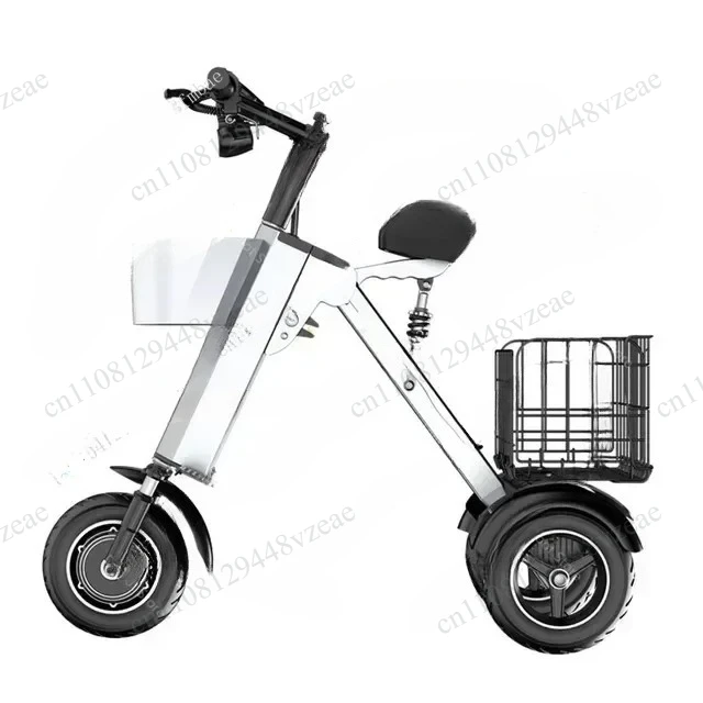450W 36V Aluminum Alloy Three-Wheel Electric Scooter - 10 Inch Adult Portable Folding Tricycle with Trailer/Basket