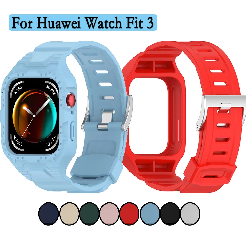 For Huawei Watch Fit 3 Integrated Strap High Quality Soft and Durable Silicone Wristband With Silvery Buckle Watchband