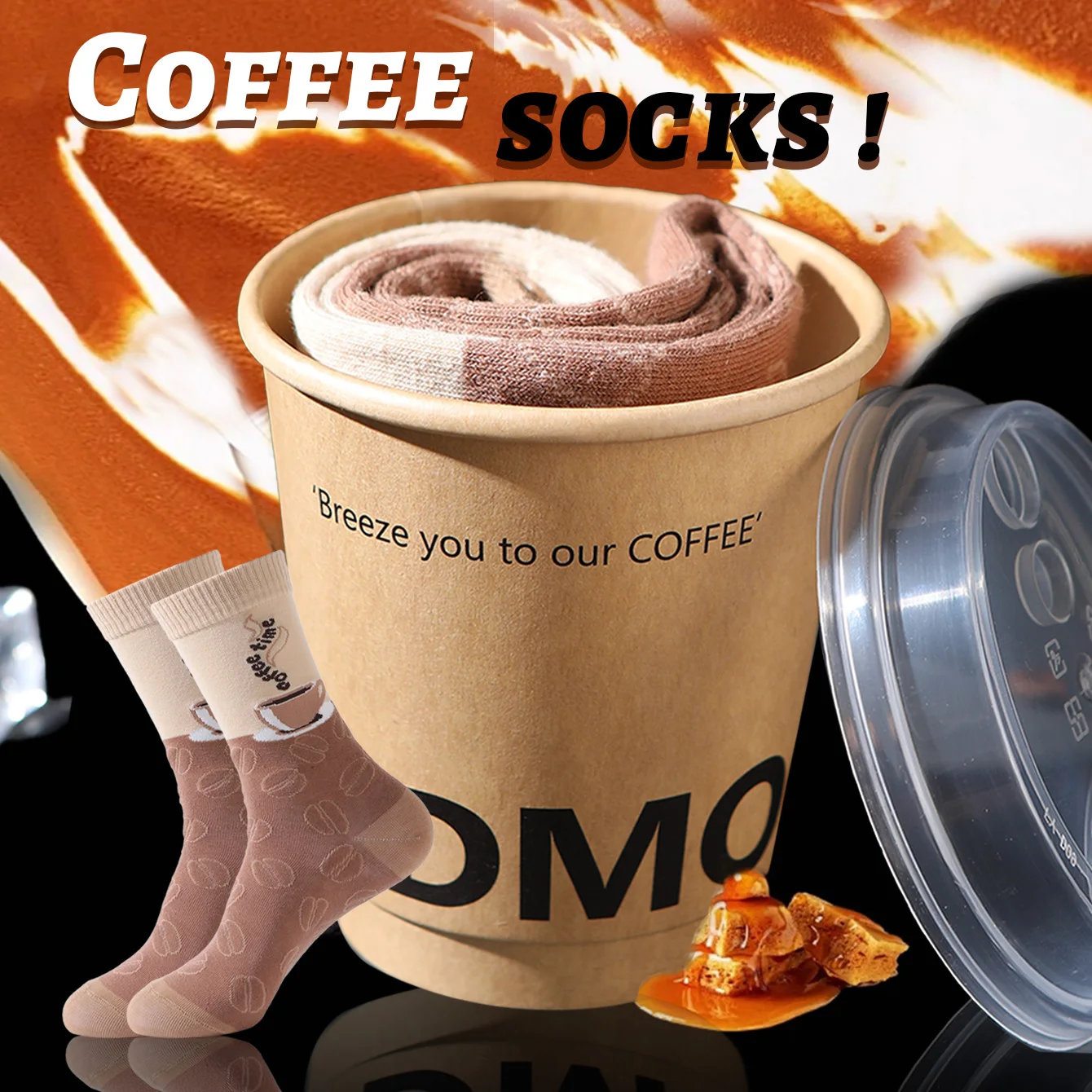 1 Pair of Mid-Calf Men's Socks That Can Be Worn in Any Occasion, Novelty and Fun Colorful Coffee Cup Gift Box Socks, European and American Fashion Style, Comfortable and Breathable, Party Casual Novelty Gifts, Valentine's Day, Christmas, Santa Claus, Autumn and Winter Models, All-Season Cute and Fun Socks