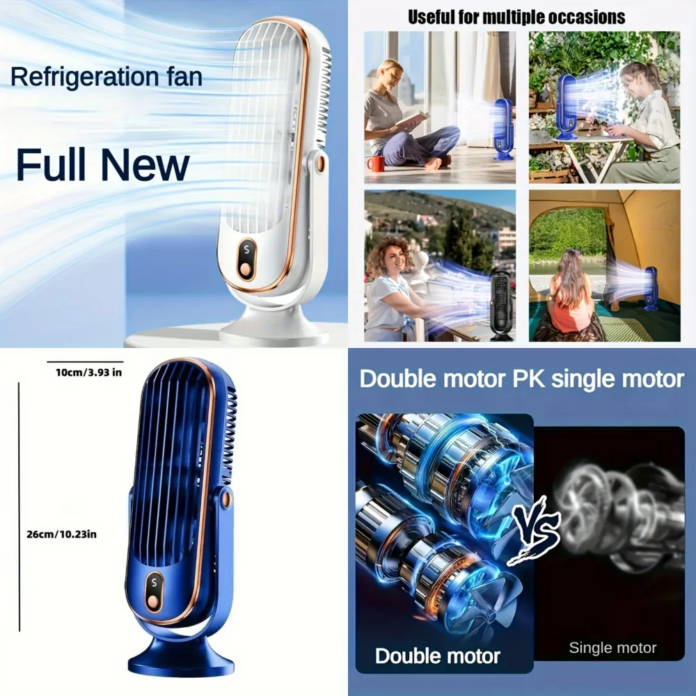 Large Battery Dual Motor Portable Air Conditioner, Household Small Cooler, 5-speed Cooling Fan 720 ° Surround Blowe