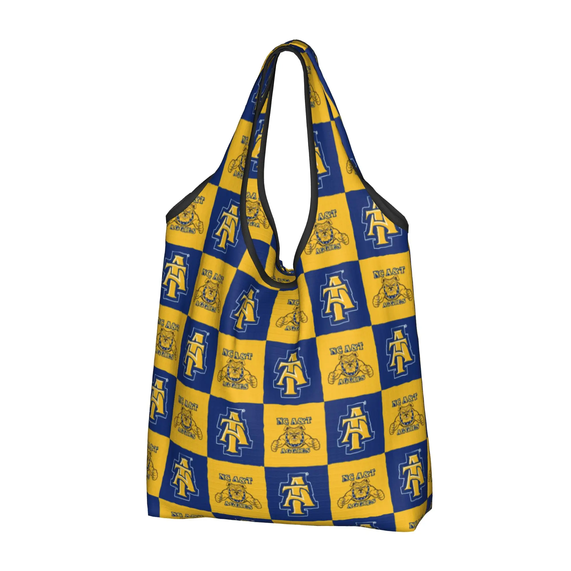 Reusable North Carolina A&T State University Shopping Bag Women Tote Bag Portable Checkered Plaid  Grocery Shopper Bags
