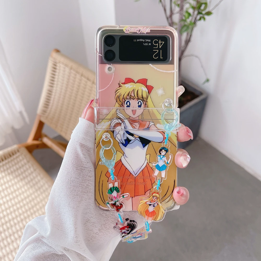 Cute Cartoon Japan Anime Sailor Moon Tsukino Usagi Phone Case For Samsung Galaxy Z Flip 7 6 5 4 3 Soft TPU Cover With Lanyard view 4