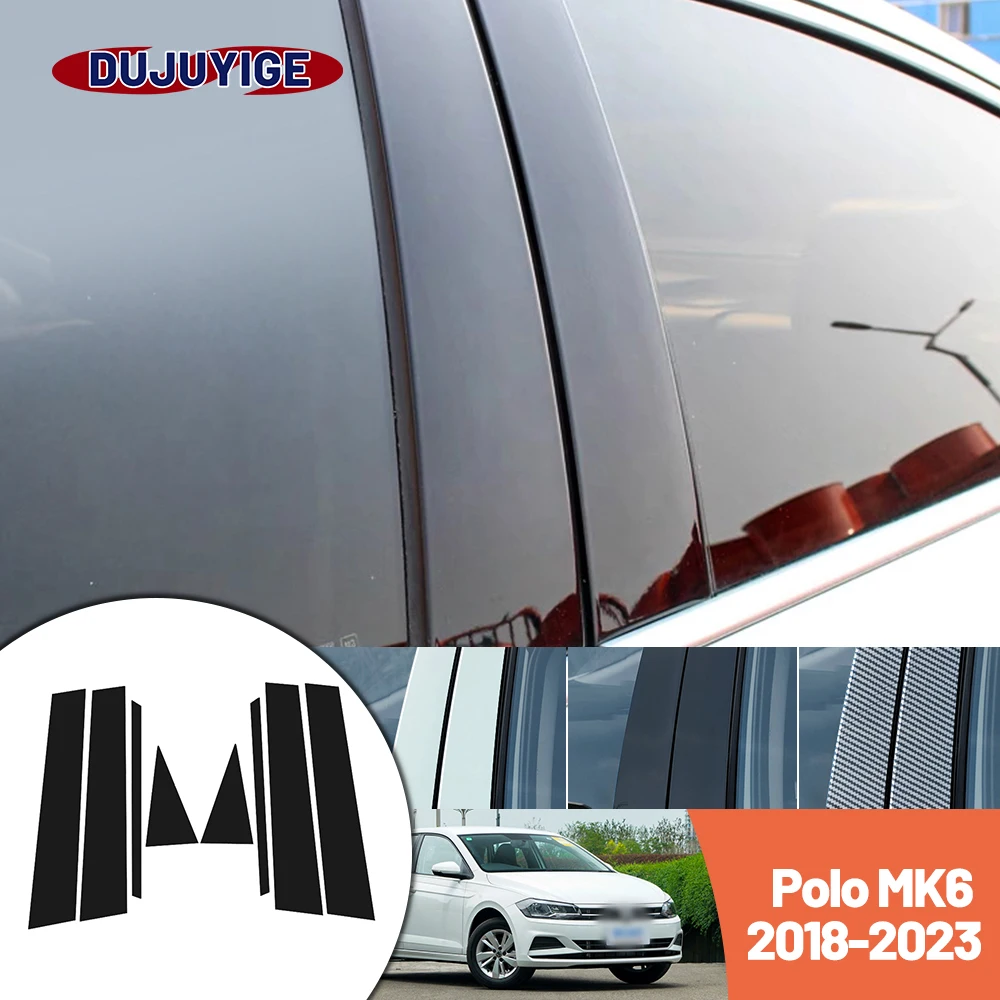 

Bright black carbon fiber door and window B C Pillar sticker suitable For Volkswagen Polo 2018-2023 2019 2020 2021 2022