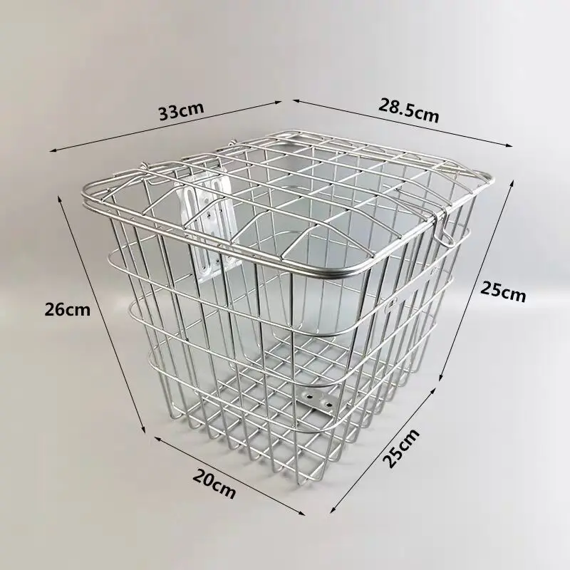 Solid Stainless Steel Large Bicycle Front and Rear Baskets with 20 in/22 in/24 in/26 in Brackets Schoolbag Basket Pet Basket