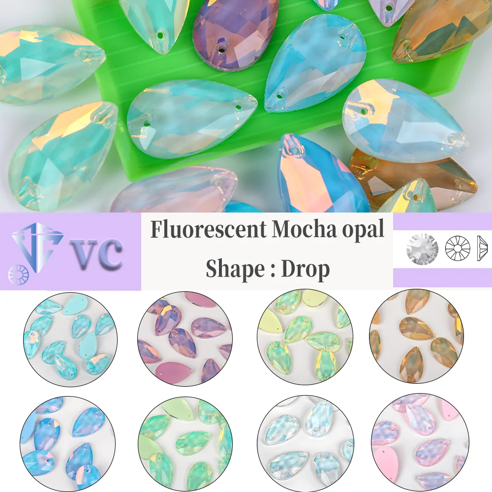 VC Mocha Opal Fluorescent Drop Sew on Rhinestones Drop Sewing Diamond Glass Diamond Flatback DIY Accessories Wedding