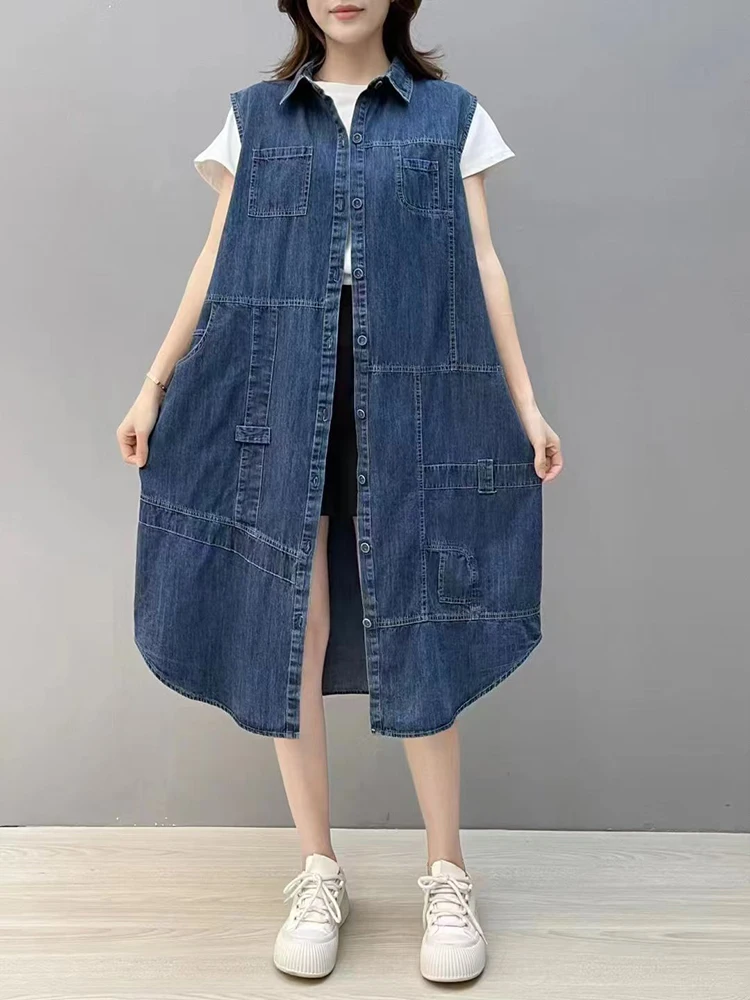 Max LuLu 2024 Autumn Womens Fashion Denim Sleeveless Coats Loose Long Vests Ladies Classic Vintage Waistcoats Leisure Clothing