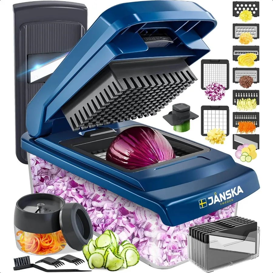 

UltraChop AllIn1 12 Blade Heavy Duty Vegetable Chopper Food Chopper Container Spiralizer Mandoline Slicer Onion Mincer French F