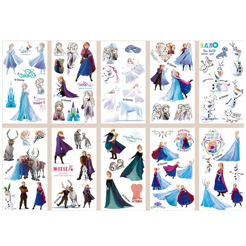 10Pcs/set Disney Princess Frozen Tattoo Stickers Princess Cartoon Tattoo For Birthday Gift Fake Body Art Tattoos