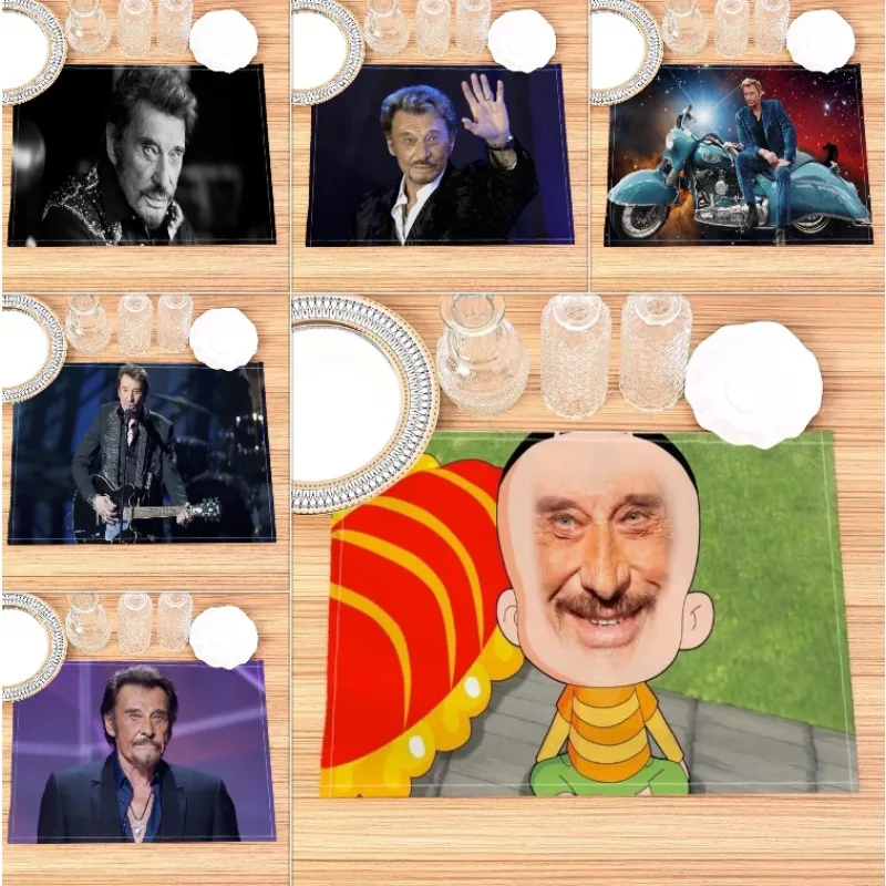 

Johnny Hallyday Placemat Cotton Linen Fabric Table Mats Family Dinner Tableware Kitchen Table Mats Home Decoration Placemats