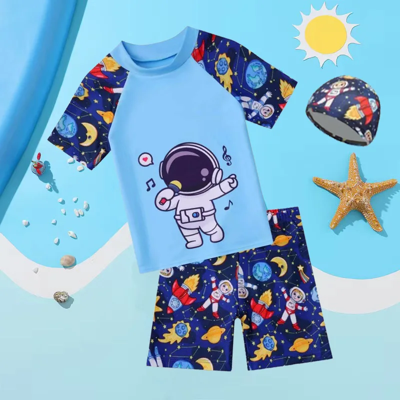 Children's Boys Summer Baby Sun Protection Quick Drying Split Body Swimsuit Children's Middle and LargeCartoonCute Outfit 