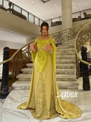 Algerian A-line Evening Dress Kaftan Caftan Square Neck Prom Dresses Women Elegant Customized Sequins Gown Vestido De Gala