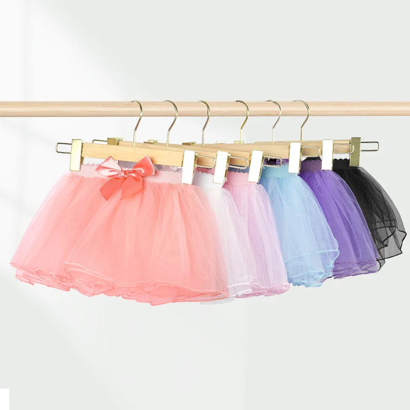 Girls Ballet Tutu Skirts Pink Kids Fluffy Tulle Skirts Four Layers Mesh Bowknot Elastic Band Ballet Leotard Skirts Wholesale