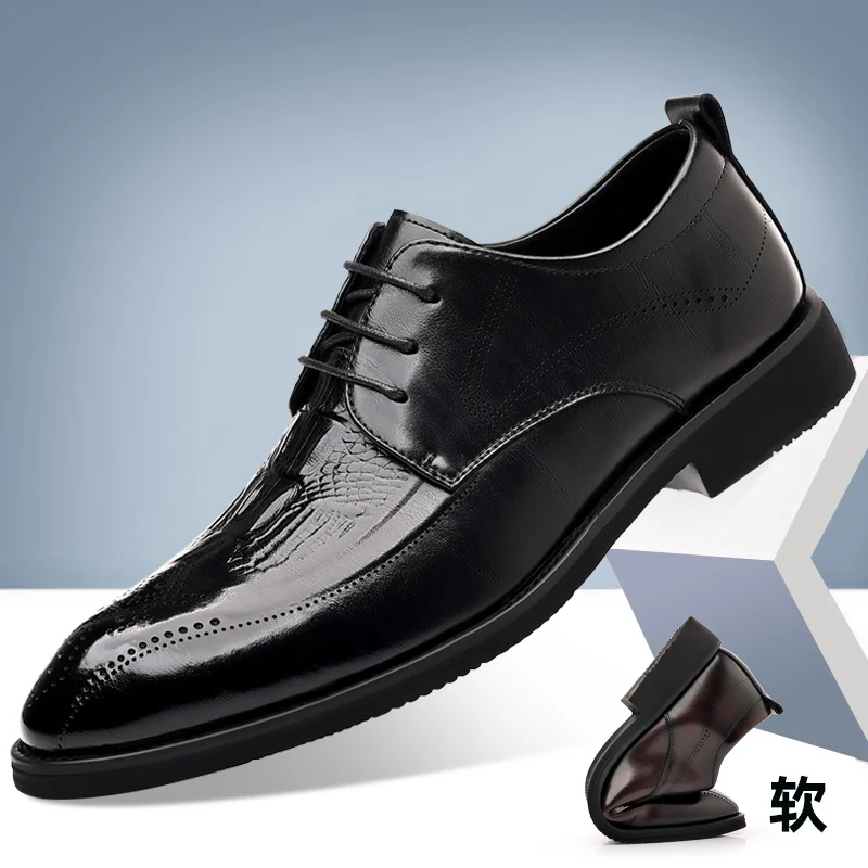 WAERTA Brogue Men Wedding Dress Shoes Fashion Leather Shoes Pointed Lace-up High Quality Business Shoes Formal Black Brown Party