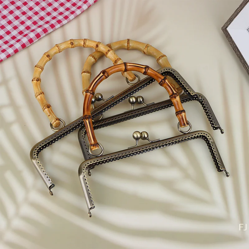 [YU]1Pc Vintage Metal Purse Bag Frame Kiss Clasp Lock With Bamboo Handle Jewelry Clasps Sewing Fasteners Purse Making Supplies