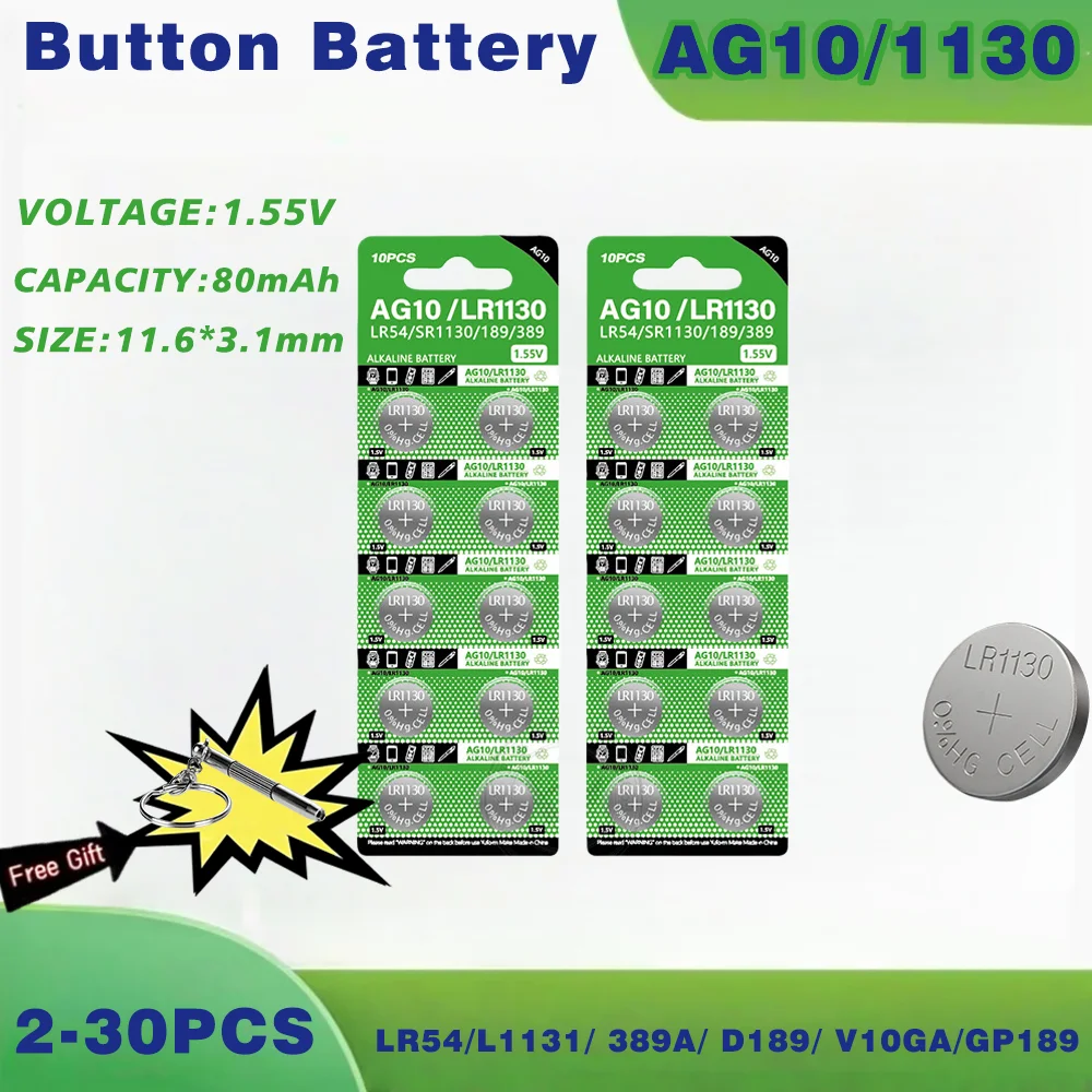 2-30Pcs AG10/LR1130 High Quality Alkaline Battery LR54 L1131 389A D189 1.55V Watch Button Cell Batteries For Toys Calculators