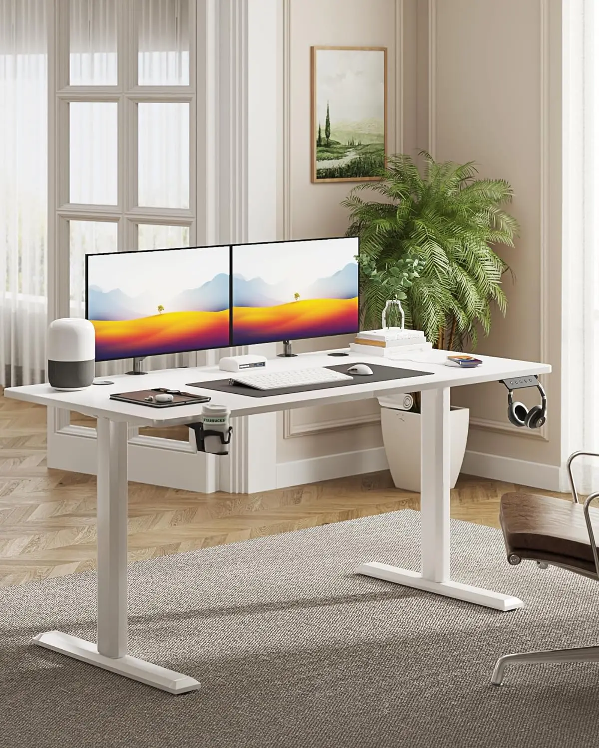 Electric Standing Desk 43 In Ergonomic Height Adjustable Table with T-Shaped Metal Bracket Modern Computer Workstations for Home