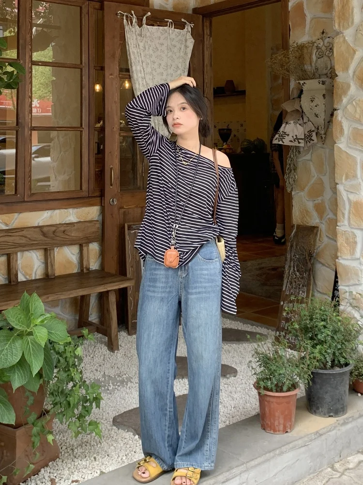 

Брюки Perry Small Size Rinsed Vintage Loose Straight Leg, размер 50XXS, повседневные, с высокой талией, широкие штанины, летний сезон