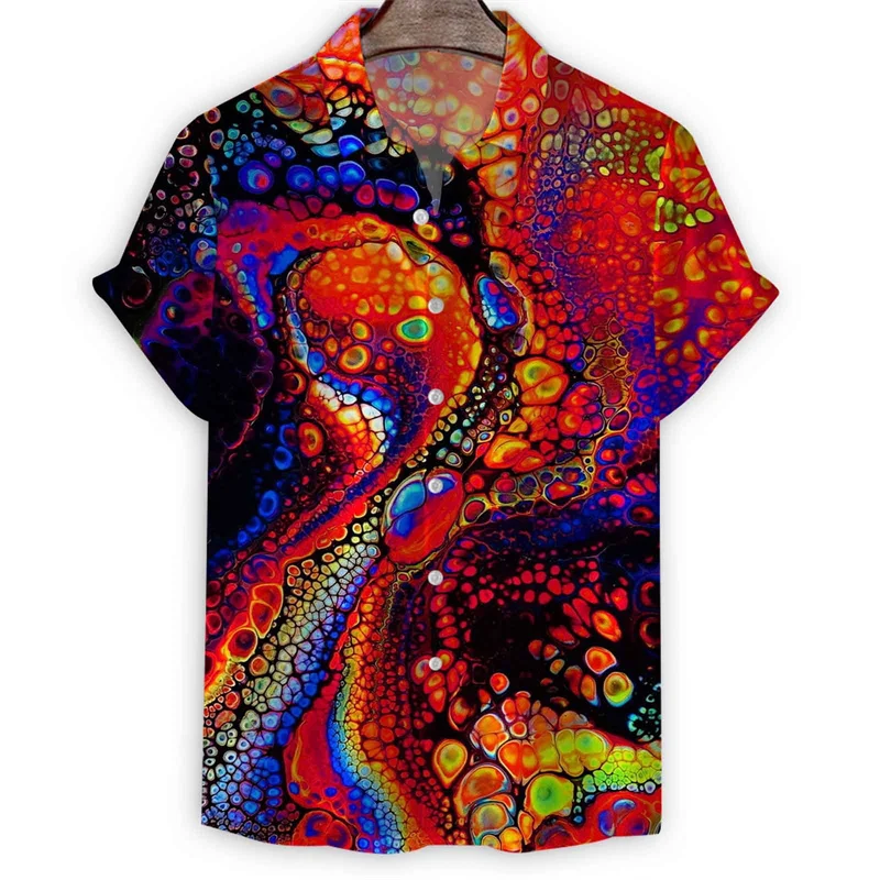 Celle biologiche colorate camicia con stampa 3d da uomo camicie hawaiane estive Street maniche corte allentate top camicetta con bottoni con risvolto di strada