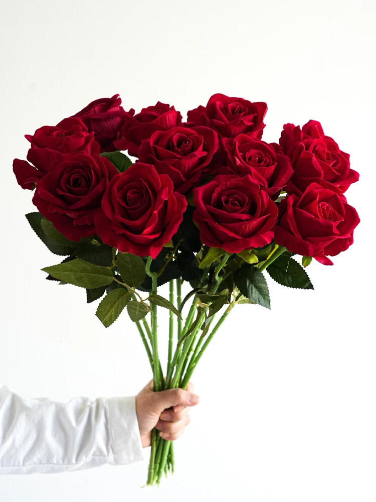 

10pcs Artificial Rose Bouquet Lifelike Wine Red Roses Flower for Home Decoration Party Wedding Floral Arrangement Rose