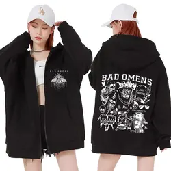 Limited Bad Omens Band Moth Music Tour Zipper Hooded Men Women's Hip Hop Punk Street Zip Up Hoodies Fashion Pullovers Jacket Y2K