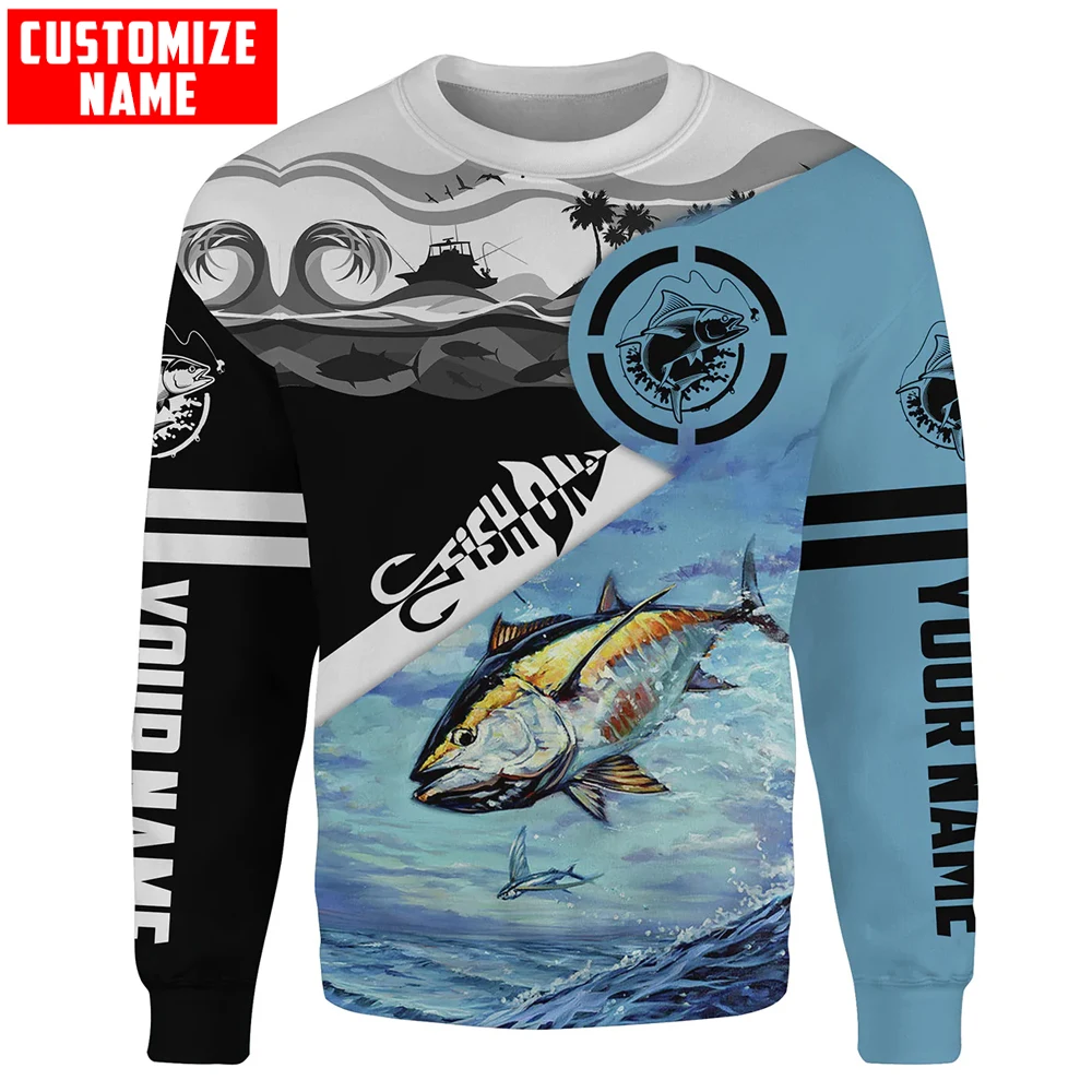 Tuna Fishing Fish On saltwater fishing Customize name 3D Printed Men's Hoodie & Sweatshirt Unisex Zip Casual Tracksuits KJ919