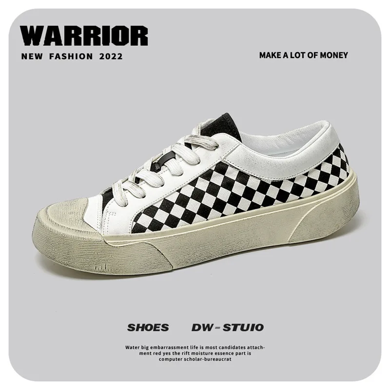 Casual Sports Men Casual Shoes 2024 New Niche Retro Plaid Cookie Shoes Academy Style Board Shoes Fashionable Men's Shoes