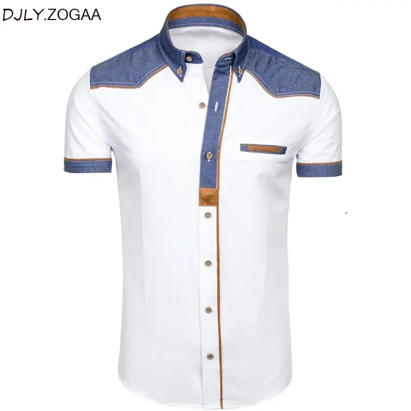 ZOGAA Men\'s Shirts Fashion Denim Short Sleeve Formal Shirts Man Casual Summer Clothing Tops Slim Cotton Plus Size Male Shirts