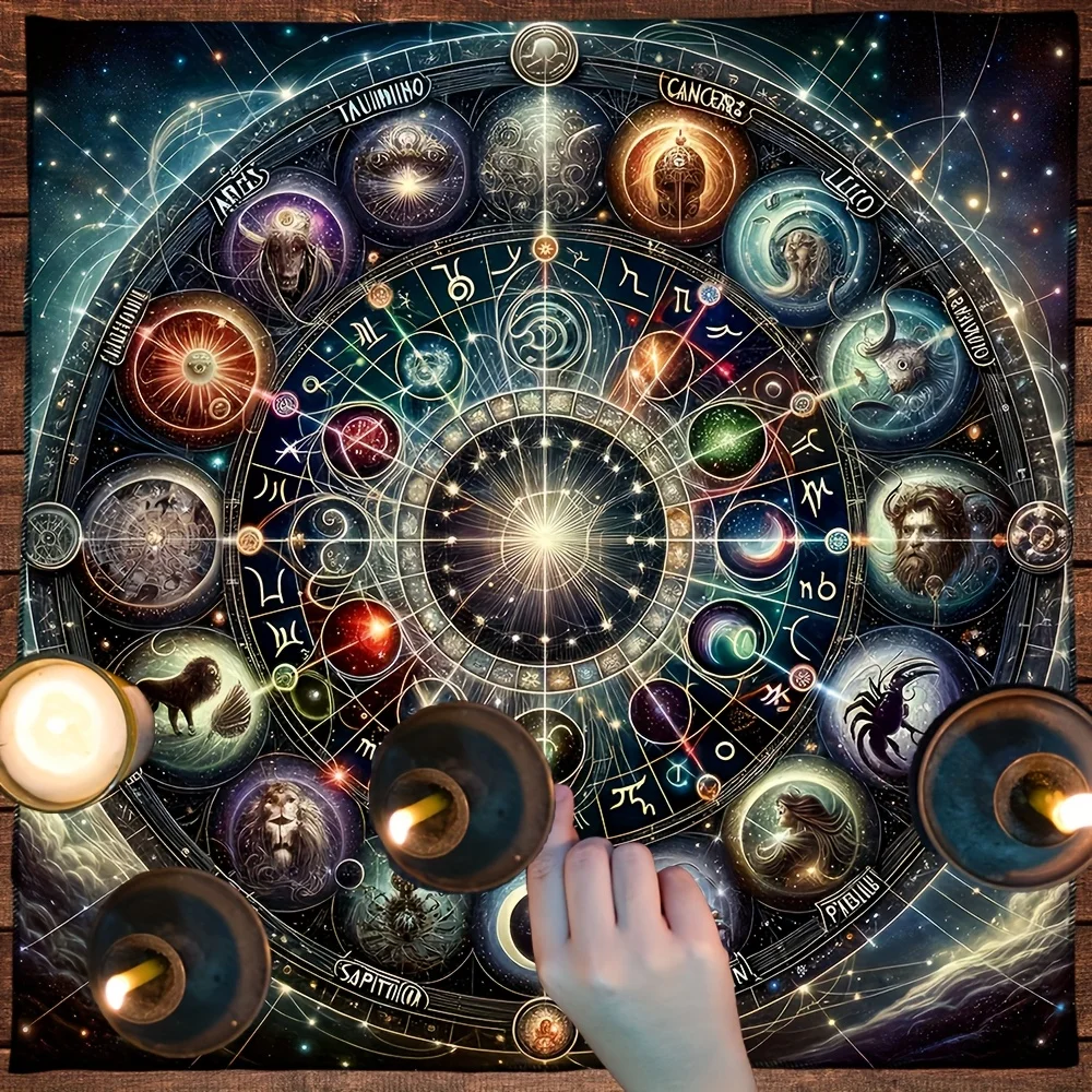 Tarot Cloth Small Tarot Cloth Astrology 1 piece constellation tablecloth - 12 constellation divination tarot cloth, cosmic
