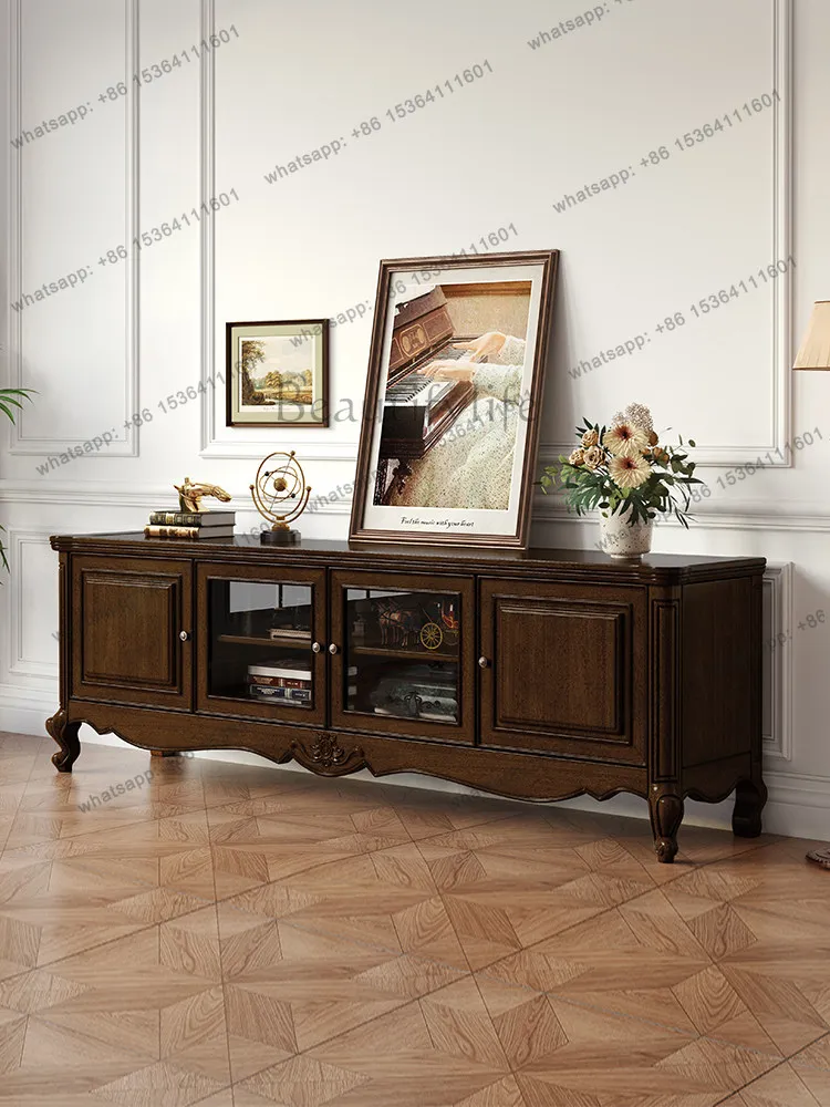 American all-solid wood TV retro rural floor cabinet household simple floor locker