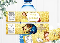 Disney Belle Princess Water Bottle Labels beauty and the Beast Party Supplies Birthday Decorations Sticker for Girls Baby Shower