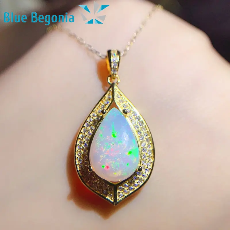 

Big Opal Pendants for Women Anniversary Gift Necklaces 925 Sterling Silver Fine Jewelry 10*14MM Gemstones Water Drop