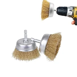 Brosse métallique en acier plaqué laiton, 20mm-100mm, roues, perceuse, outils éloignés, élimination de la rouille du métal, brosse de polissage, accessoires