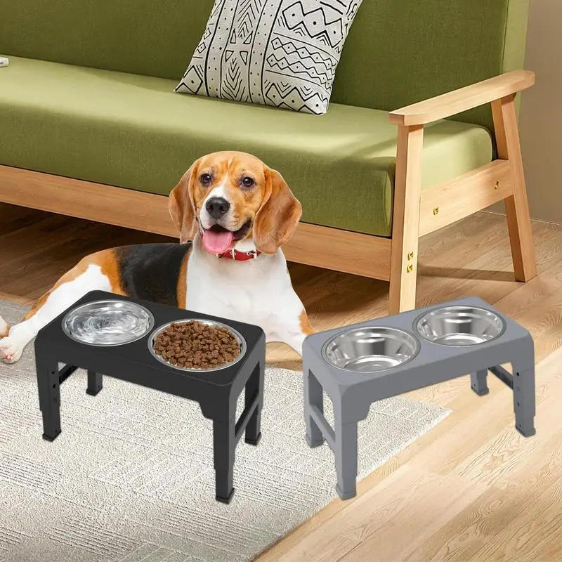 Elevated Dog Feeder Dogs Bowls Adjustable Raised Stand with Double Stainless Steel Food Water Bowls for Small Medium Large Dogs