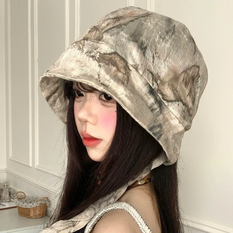 Niche Retro Braided Hair Strap Bucket Hats for Women Summer and Autumn Travel Sunscreen Versatile Leisure Literary Pullover Cap