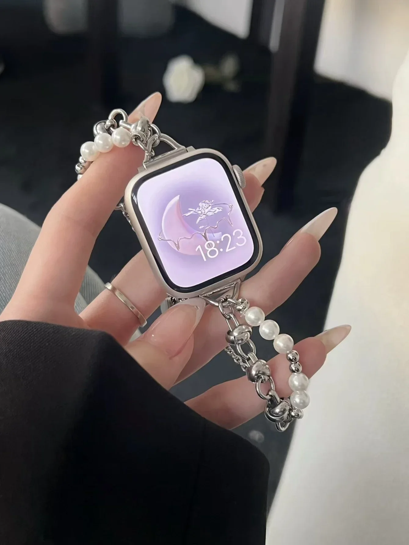 Новый ремешок с блестящими бусинами и металлическими звеньями для Apple Watch, женский ремешок 38 мм, 40 мм, 41 мм, 42 мм, 44 мм, 45 мм, 46 мм, 49 мм