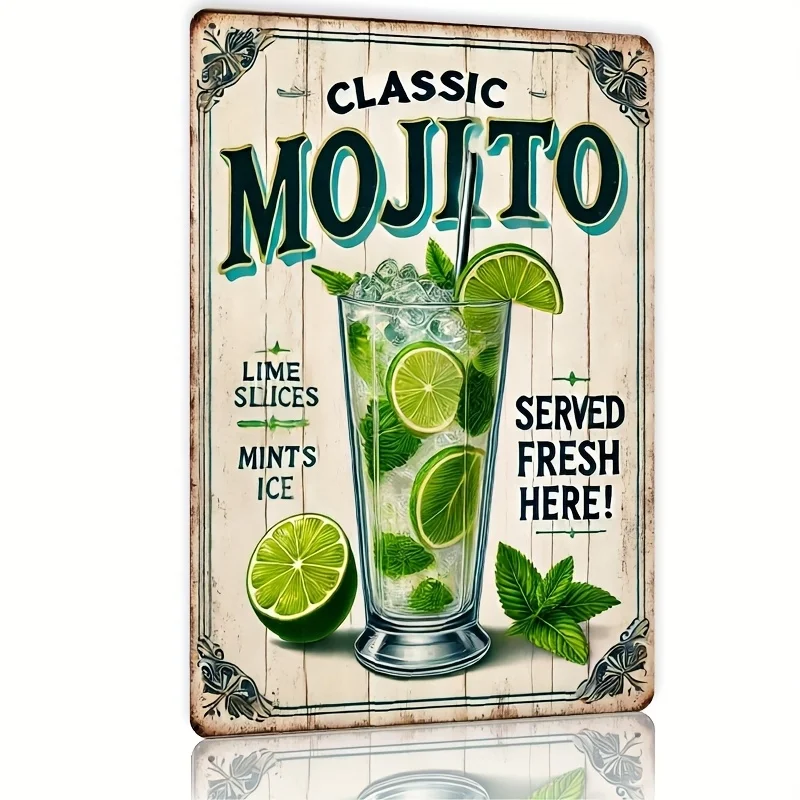 "Classic Mojito"  Metal Tin Sign - Retro Wall Art Decor for Bar, Cafe, Beach House, Farmhouse - Iron Material, Classic Cocktail
