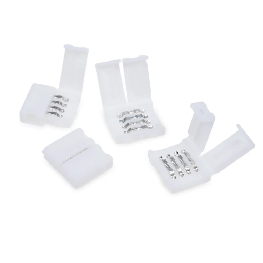 4 Pin LED Strip Connector Kit RGB 10mm Width LED Strip Connector T/L Shape Solderless Snap Down Connector
