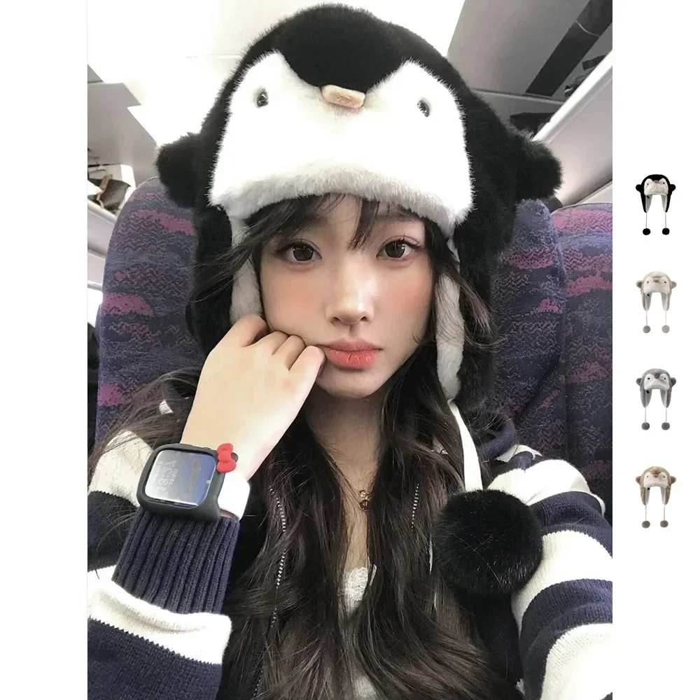 Berretto Lei Feng in peluche pinguino addensato Cappello invernale caldo con protezione per le orecchie per ciclismo Sci Copricapo unisex Cappello giocattolo carino